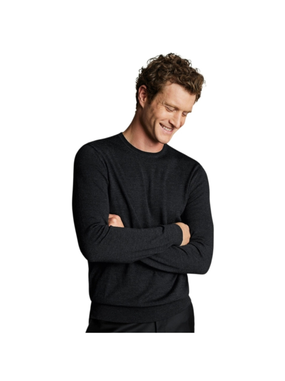 Charles Tyrwhitt Merino Crew Neck Sweater Charcoal Grey Men's Lrg